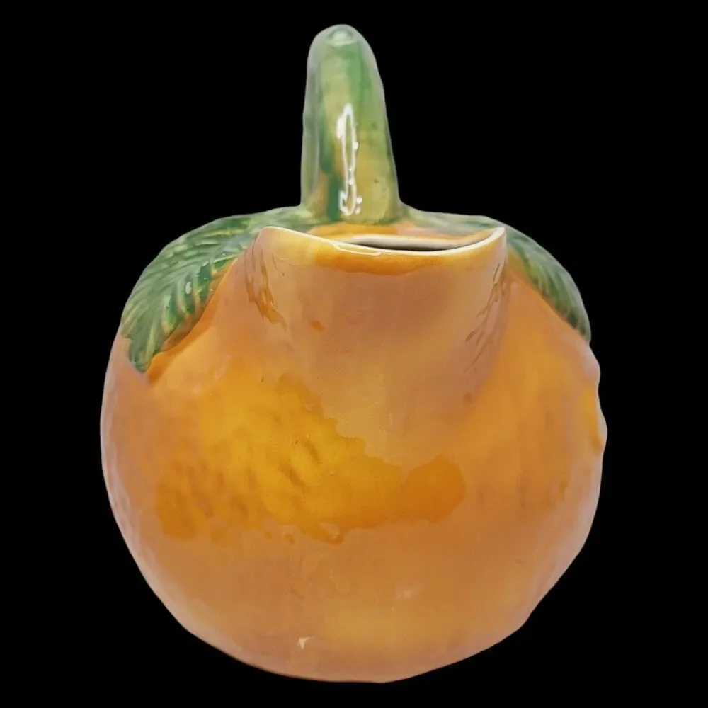 VINTAGE ORANGE SHAPED ITALIAN POTTERY PITCHER GLAZED‎ CERAMIC